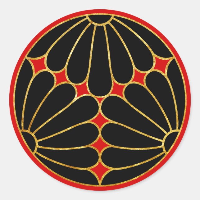 Kiku Chrysanthemum Mon Imitats rot Runder Aufkleber (Vorderseite)