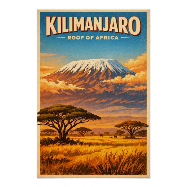 Kilimandscharo, Afrika, in klassischem Retro-Stil  Poster (Vorderseite)