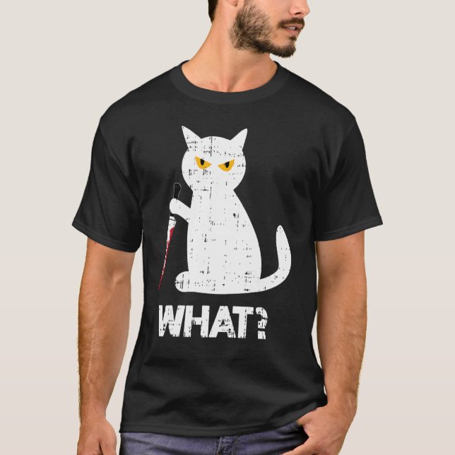 Killer Cat Bloody Knife Kostüm Funny Animal Hallo T-Shirt (Vorderseite)