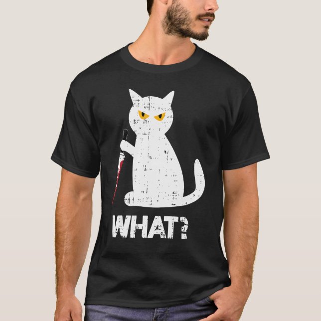 Killer Cat Bloody Knife Kostüm Funny Animal Hallo T-Shirt (Vorderseite)