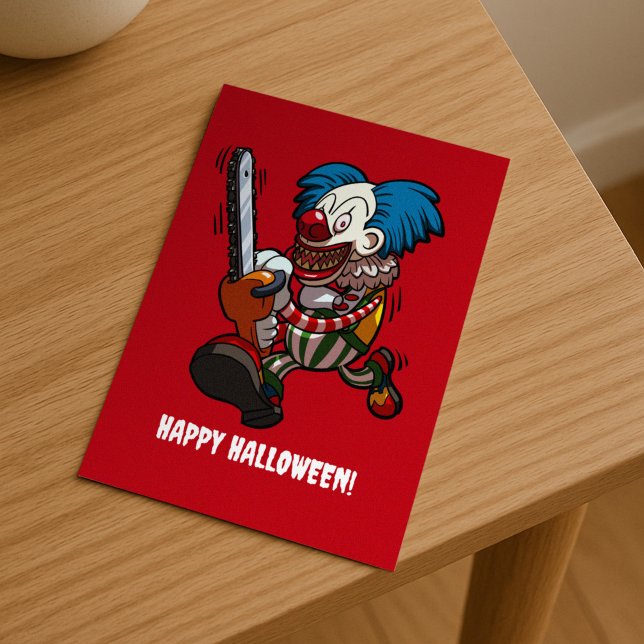 Killer Clown Happy Halloween Horror Cartoon Postkarte (Von Creator hochgeladen)