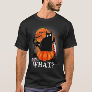 Killer Halloween Beängstigender Mond Schwarze Katz T-Shirt