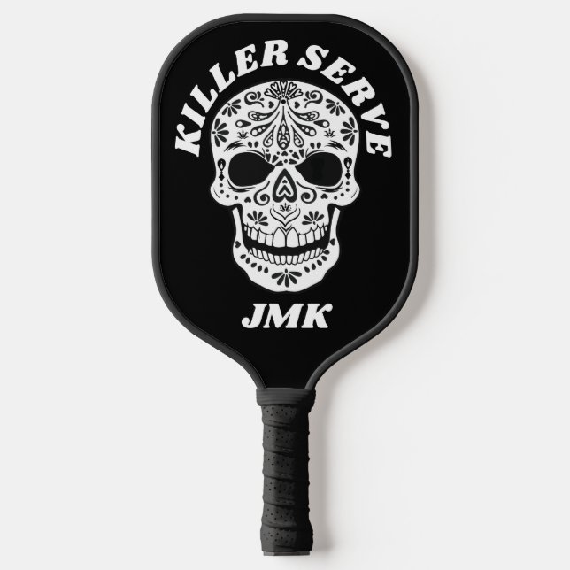 Killer Serve Sugar Skull Mit Monogramm Pickleball Schläger (Vorderseite)