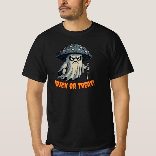 Killer Shroom Spooky Geist mit Knife "TOT" T-Shirt (Vorderseite)