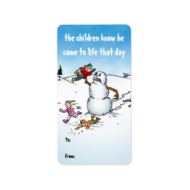 Killer Snowman Funny Cartoon Étiquettes cadeaux (Devant)