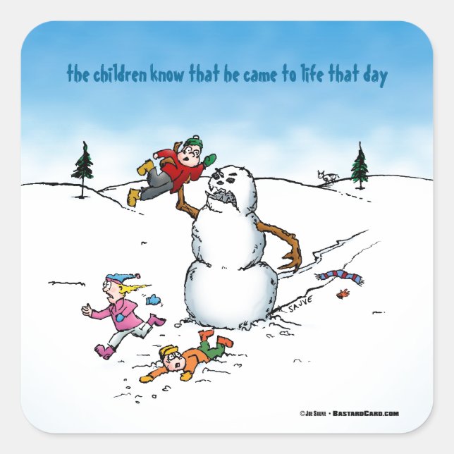 Killer Snowman Funny Cartoon Quadratischer Aufkleber (Vorderseite)