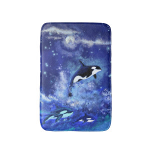 Killer Wale auf Vollmond Blauer Badematte