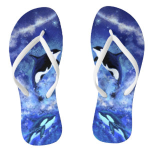 Killer Wale auf Vollmond Blue Flip Flops