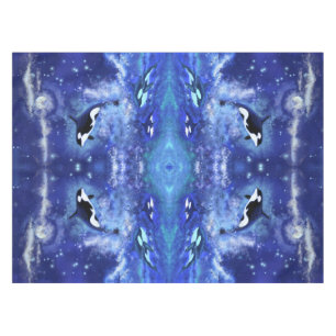 Killer Wale auf Vollmond Blue Tablecloth Tischdecke