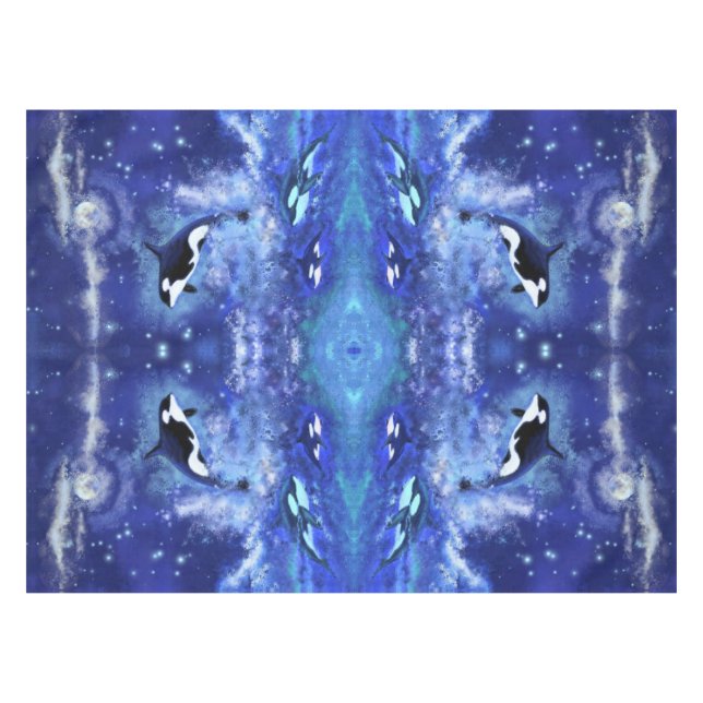 Killer Wale auf Vollmond Blue Tablecloth Tischdecke (Vorderseite (Horizontal))