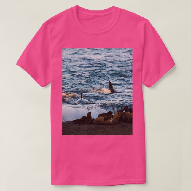 Killer Waljagd Siegel am Strand T-Shirt (Design vorne)