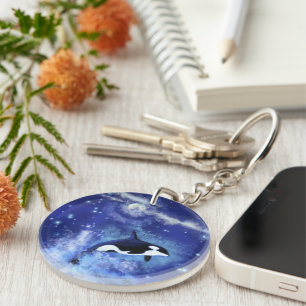 Killer Whale auf Vollmond-Schlüsselanhänger Schlüsselanhänger