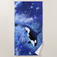 Killer Whale auf Vollmond - Zeichnend Badetuch