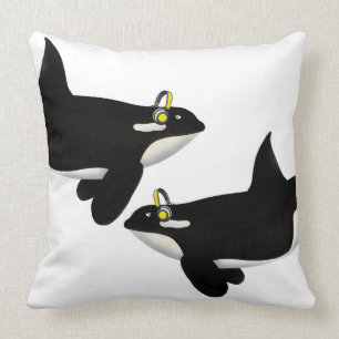 Killer Whale Hören auf Musik Gelbe Kopfhörer Kissen