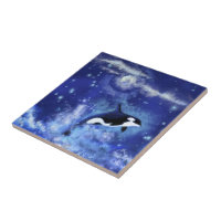 Killer Whale Keramik Tile auf Vollmond Blaue Nacht