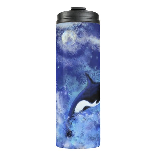 Killer Whale on Full Moon - Kunst Zeichnend Thermosbecher (Vorderseite)