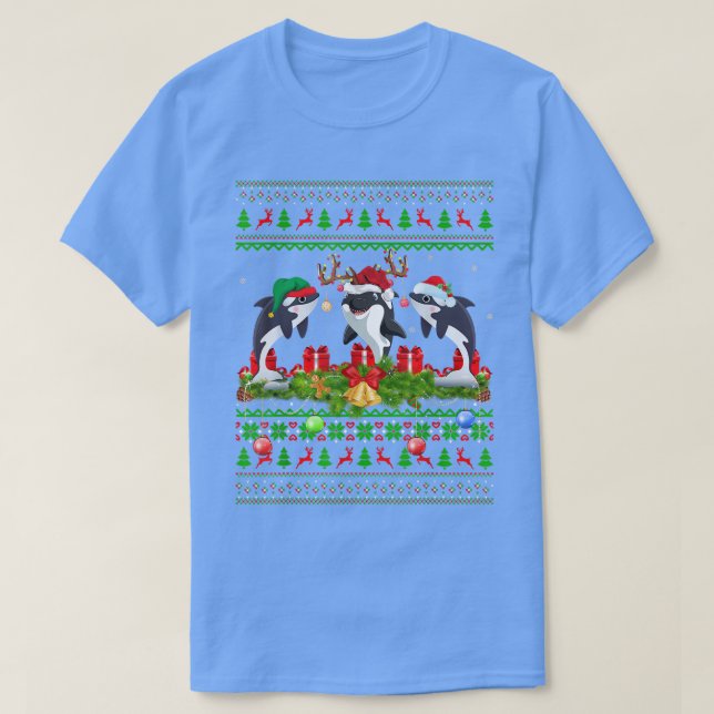 Killer Whale Xmas Licht Santa Ugly Killer Whale T-Shirt (Design vorne)