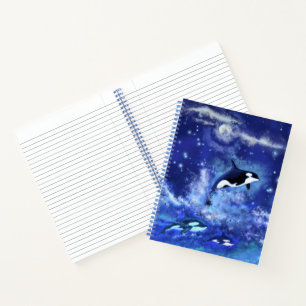 Killer Whales auf Blue Full Moon Notebook Notizbuch