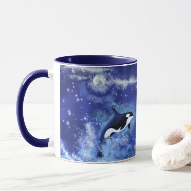 Killer Whales auf Blue Full Moon Tasse (Mit Donut)