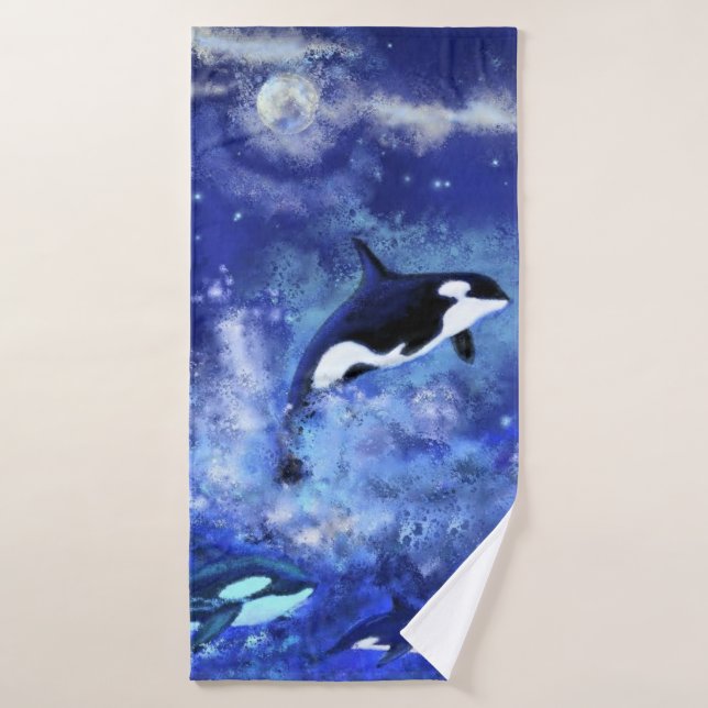 Killer Whales Blue Vollmond Badetuch Badehandtuch (Badehandtuch)
