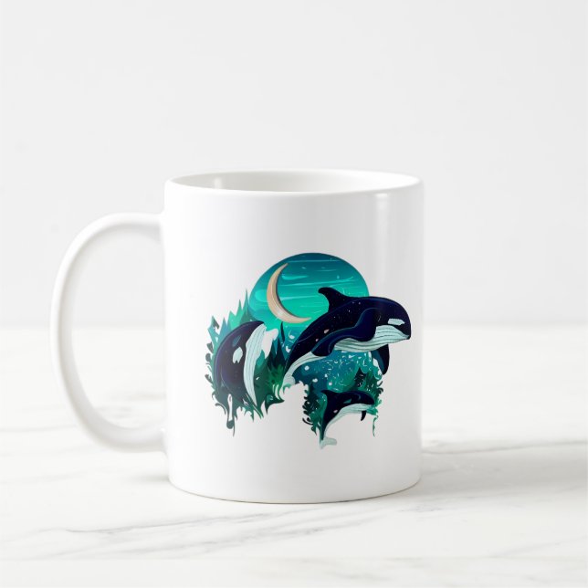 Killer Whales Cool Blue Nature Illustration Kaffeetasse (Links)