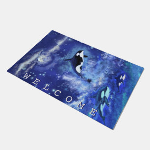 Killer Whales Doormat Blauer Vollmond Nacht Fußmatte