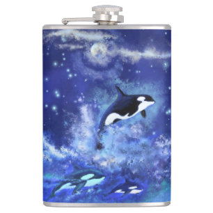 Killer Whales Flask Blue Vollmond Nacht Flachmann