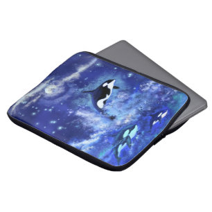 Killer Whales on Full Moon Laptop Sleeve - Blue