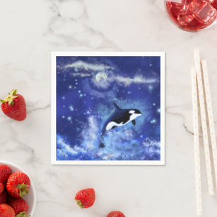 Killer Whales on Full Moon Napkins Blue Serviette