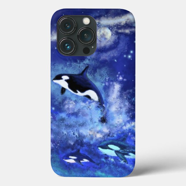 Killerwale auf Vollmond Blau Case-Mate iPhone Hülle (Rückseite)
