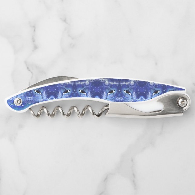 Killerwale auf Vollmond - Kunst Zeichnend - Blau Kellnermesser (Rückseite)