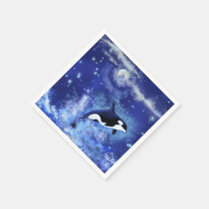 Killerwale auf Vollmond - Kunst Zeichnend Blau Serviette