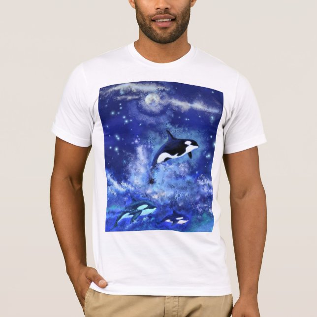 Killerwale auf Vollmond - Kunst Zeichnend T-Shirt (Vorderseite)