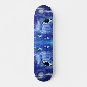 Killerwale auf Vollmond-Skateboard - Blau Skateboard