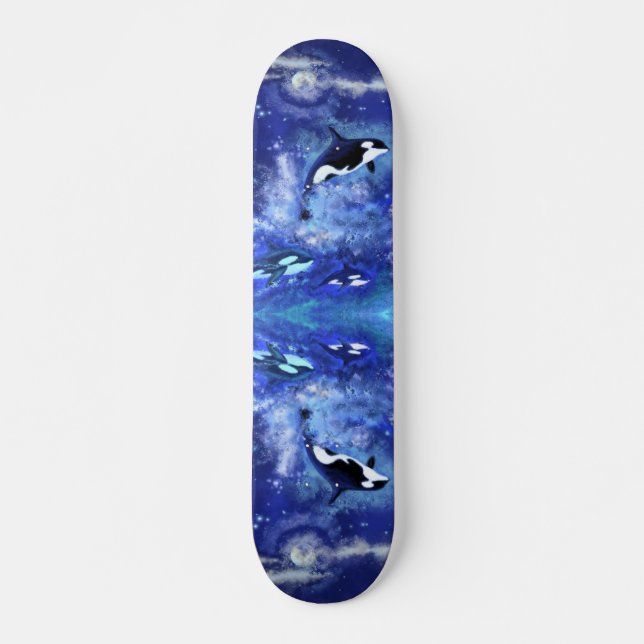Killerwale auf Vollmond-Skateboard - Blau Skateboard (Vorne)