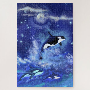 Killerwale Schwimmen auf Vollmond Puzzle Geschenk