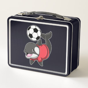 Killerwhale als Fußballspieler mit Fußball Metall Brotdose