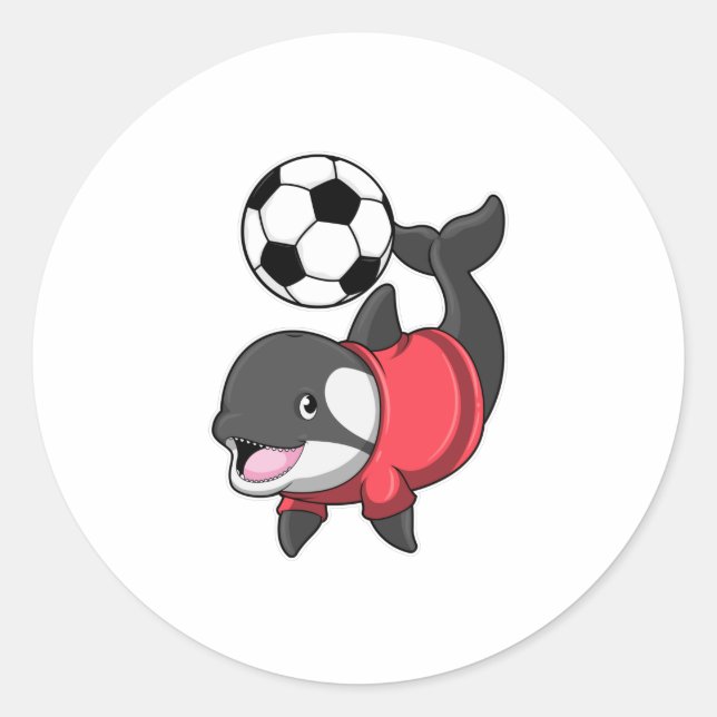 Killerwhale als Fußballspieler mit Fußball Runder Aufkleber (Vorderseite)
