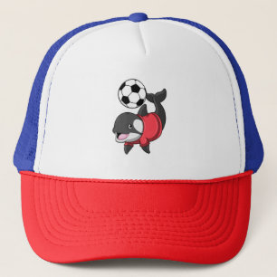 Killerwhale als Fußballspieler mit Fußball Truckerkappe