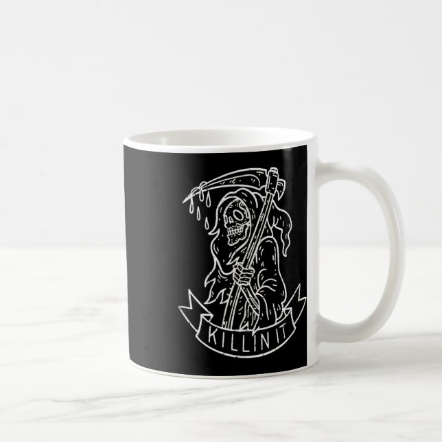 Killin It, Funny Grim Sensenmann störte Tattoo Art Kaffeetasse (Rechts)