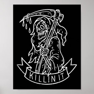 Killin It, Funny Grim Sensenmann störte Tattoo Art Poster