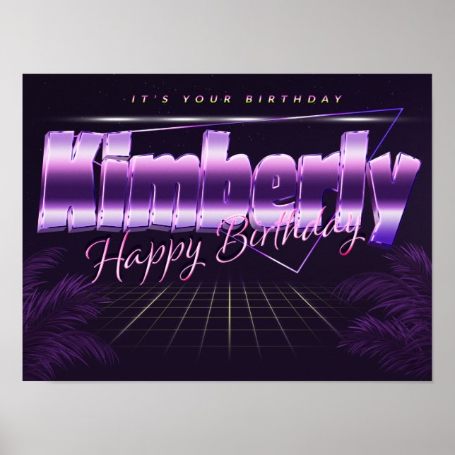 Kimberly Name Prénom lila retro Poster Anniversair (Devant)