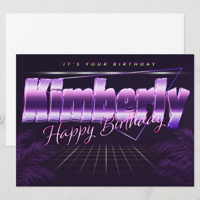 Kimberly Name Vorname lila retro Karte Geburtstag (Vorne/Hinten)