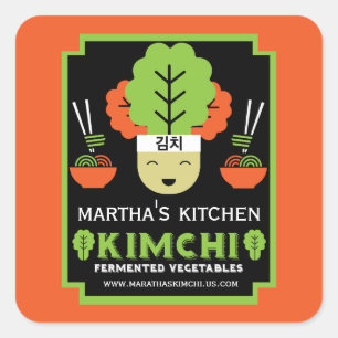Kimchi Kitchen Zuhause Made Food Quadratischer Aufkleber