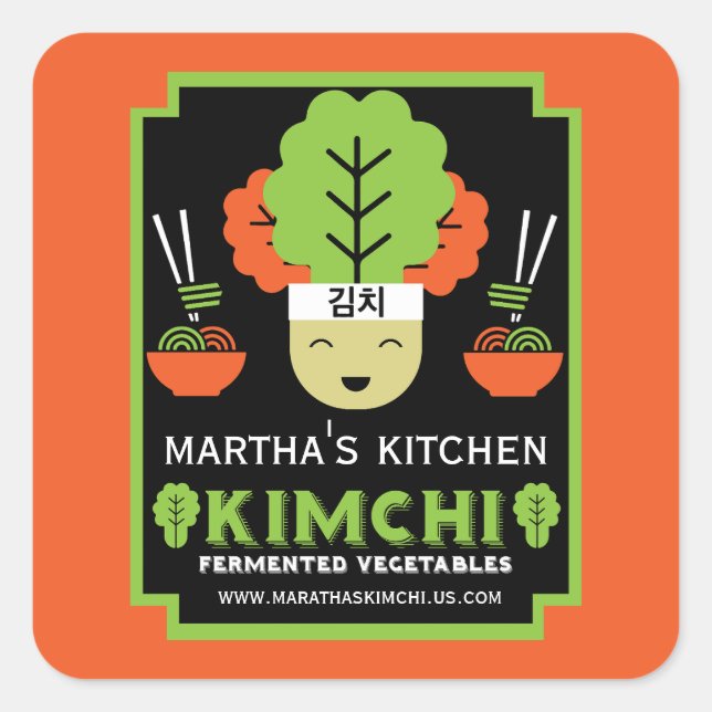 Kimchi Kitchen Zuhause Made Food Quadratischer Aufkleber (Vorderseite)