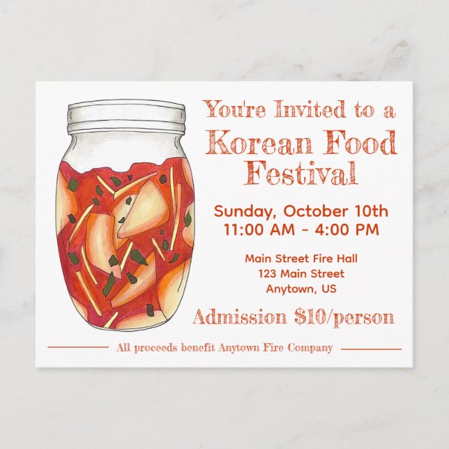 Kimchi Korean Food Festival Restaurant Pop Einladungspostkarte (Vorderseite)