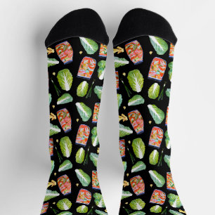 Kimchi Zutaten Spicy Cabbage Wasserfarbe Schwarz Socken