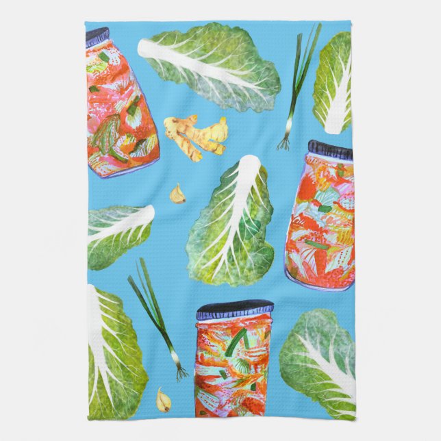 Kimchi Zutaten Wasserfarbener Fun Fermentation Geschirrtuch (Vertikal)