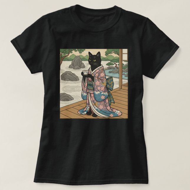 Kimono Black Cat  T-Shirt (Design vorne)