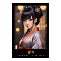 kimono bleu orange - art mural japonais